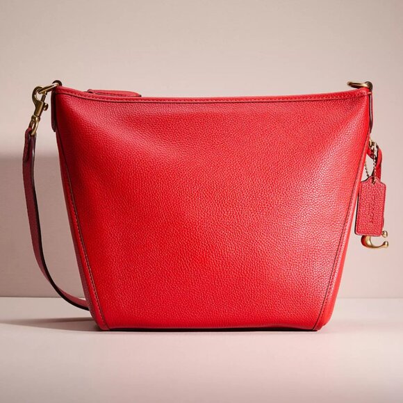 Coach NWOT Small Crossbody Dufflette Handbag in Brass and Sport Red - Picture 5 of 16